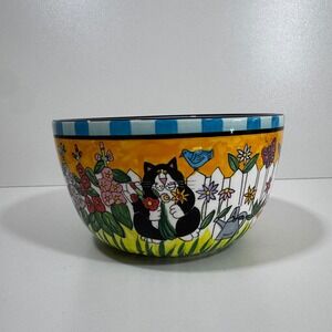 Catzilla Candace Reiter Henriksen Handpainted Cat Garden Bowl 7" Collectible